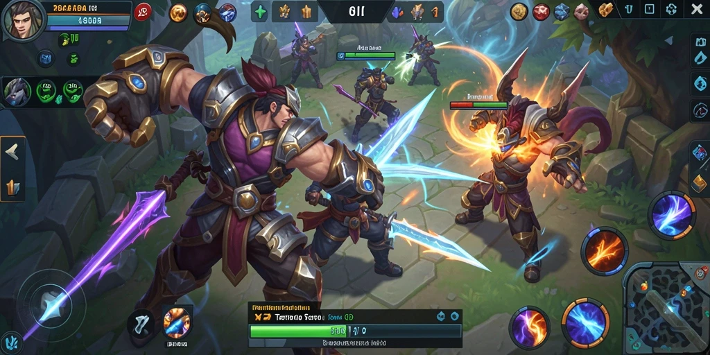 Tampilan gameplay seru dalam pertempuran MOBA di 8II.
