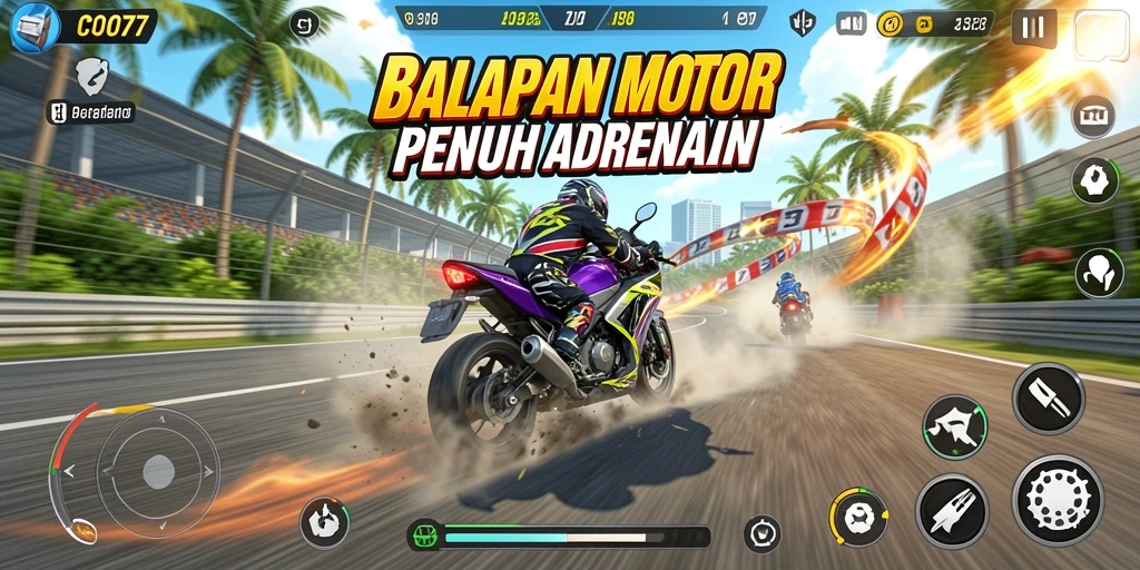 Gambaran gameplay seru dari COO77 saat balapan motor.