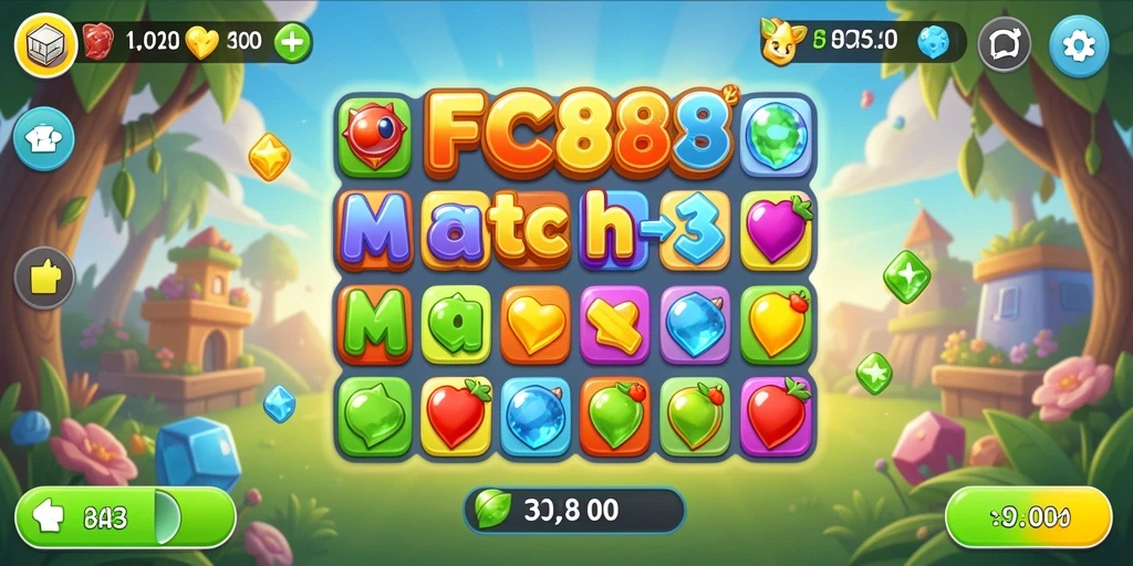 Screenshot gameplay FC888 yang menampilkan aksi Match-3 yang seru.