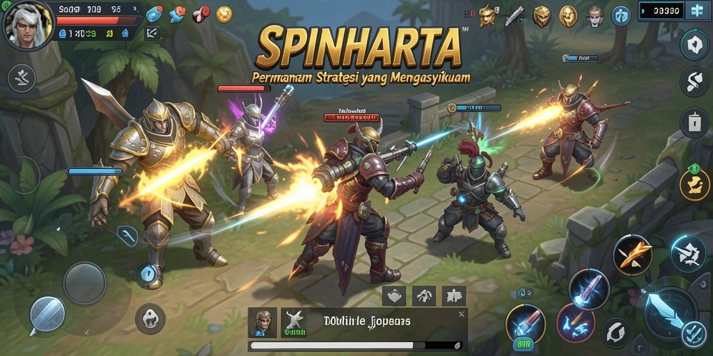 Tampilan gameplay SPINHARTA yang menampilkan aksi strategis yang intens.